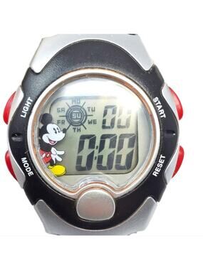 Disney Mickey Mouse Silver & Black Plastic Digital Watch